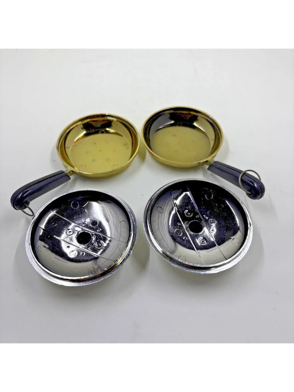Vintage 1950's Brillium Mini Frying Pan Salt & Pepper Shakers 4 1/2